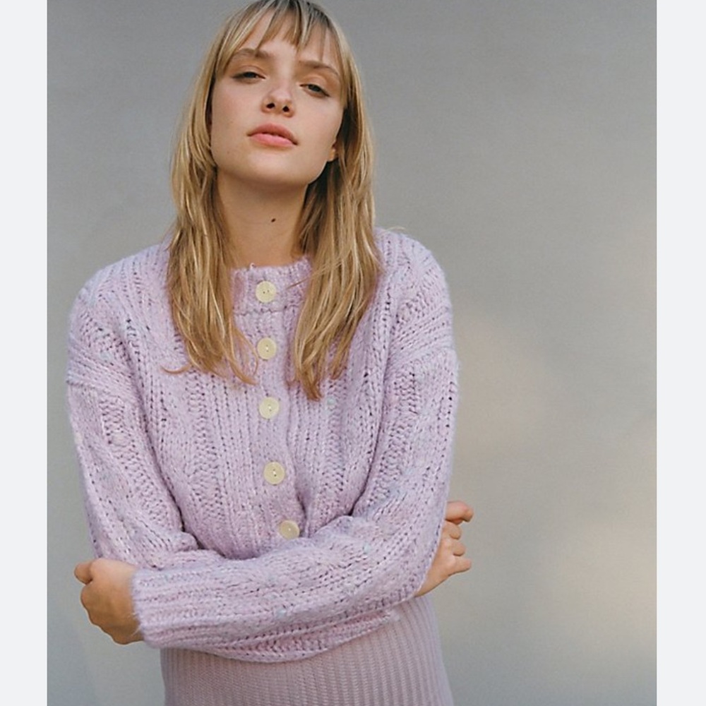 NWT Urban Outfitters Cameron Cropped Cable Knit Cardigan Sweater Purple Size XS